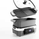AEWHALE Multifunctional Electric Skillet with Grill|8 Cooking Functions|Removable Non-Stick Plate+Pot+Lid,1500 W Digital Family Size Griddle