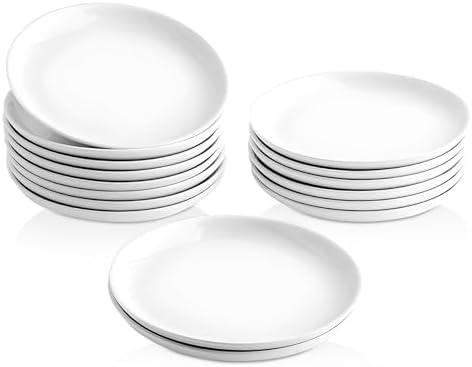 XINLTC 16 Piece Ceramic Appetizer Plates, 5.6 Inch Small Dessert Plates Set, White Round Plates for Bread, Butter, Snack, Lightweight Dinnerware Saucer Sets - Ivory, Oven, Microwave & Dishwasher Safe
