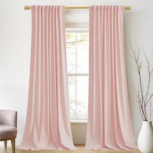 StangH Baby Pink Velvet Curtains 96 Inches Long, Room Darkening Super Soft Drapes with Rod Pocket Back Tab Styling for Living Room Bedroom, Thermal Insulated Window Treatment, W52 x L96 inch, 2 Panels