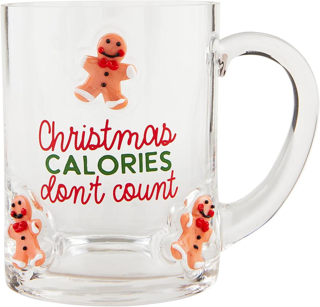 Mud Pie Christmas Glass Icon Mug, Calories, 13oz