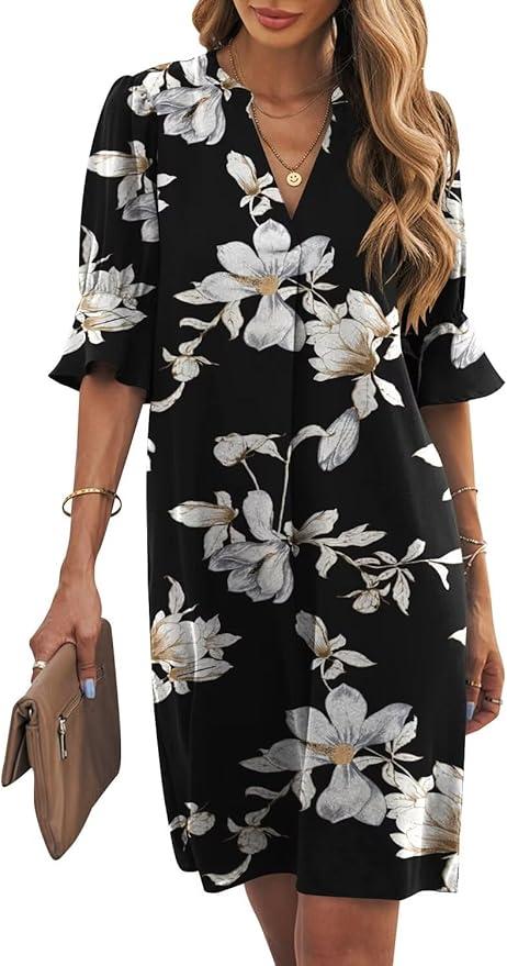 Zeagoo Summer Dresses for Women 2026 V Neck Ruffle Sleeve Loose Shift Dress Hawaiian Sundress Beach Vacation Clothes, XL