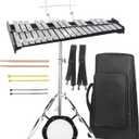 Professional 32 Note Glockenspiel Xylophone Bell Kit for beginner :Muted Practice Pad Percussion Kit for Adult, with Three Types of Drumsticks, Adjustable Stand&Carrying Bag