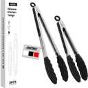 2 Pack Black Premium Stainless Steel Heat Resistant Kitchen Tongs for cooking,set of 9" and 12",Non Scratch Silicone cooking Tong Tip for Cooking Pans,Strong Grip BBQ tongs for Grabbing Hot Food