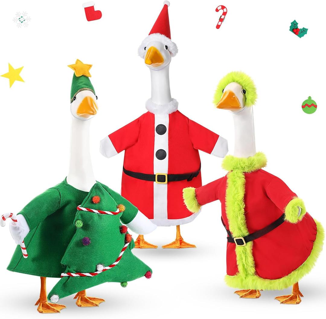 3 Set Christmas Goose Outfit Santa Claus Snowman Christmas Tree Lawn Porch 23" Goose Clothes Xmas Costume for Winter Xmas Outdoor Patio Yard Decor