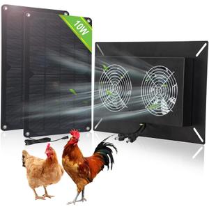 DC HOUSE 20W Solar Powered Dual Metal Shell Exhaust Fan Kit for Chicken Coops, Greenhouses, Sheds, Pet Houses, and Windows - Waterproof and Plug & Play