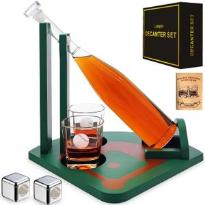 LuxuryBar Baseball Whiskey Decanter Set, 25.4oz Whiskey Decanter Sets for Men with 2 Chillers 2 8.5oz Glasses &Tray,Baseball Gifts Liquor Dispenser Tequila Alcohol Bourbon Gifts for Men Dad