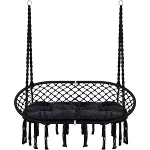 Hammock Chair Macrame Hanging Swing with Cushion,Hanging Cotton Ropes, Metal Frame, 450 lbs Capacity Indoor Outdoor, Patio, Balcony, Living,Deck, Yard, Garden(Double Swing)