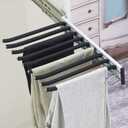 Pull Out Trousers Rack 9 Arms Retractable Closet Pants Hanger Side Mounted Space Saving Trouser Hanger Rack, Right Side Installation, Black