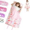 Toddler Nap Mat for Preschool 50''x30'' Sleeping Mat with Removable Pillow and Minky Blanket for Kids Ages 3-7 Roll Up Soft Sleeping Bag for Boys Girls Kindergarten Daycare Sleepover (Pink Dinosaur)