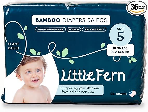 Bamboo Diapers Size 5 Extra Soft for Toddlers, Natural, Hyper Absorbent, Sensitive Diapers for Toddlers 36 Pieces Hypoallergenic, Disposable [Over 26 lbs or 11.8kg]