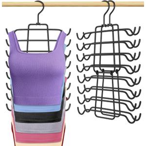 2Pcs Tank Top Hangers Space Saving Hanger Organizer Bra Hangers for Closet Organizer 360° Rotating Metal Closet Organizers and Storage Lingerie for Cami Bras Belts Swimsuits Lingeries Black