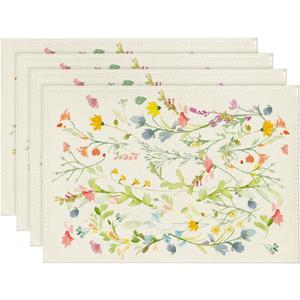 Artoid Mode Wildflowers Bloom Flowers Spring Placemats Set of 4, 12x18 Inch Seasonal Summer Floral Table Mats for Party Kitchen Dining Decoration (12" x 18", Rectangular 4 Pcs, Green)