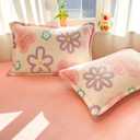 MorroMorn Decorative Pillows Covers Floral, 2 Packs Plush Pillow Cases Standard Size, Soft Furry Throw Pillowcase Cushion Shams with Zipper Closure Girls Room Decor (Blooming Flowers, Standard)