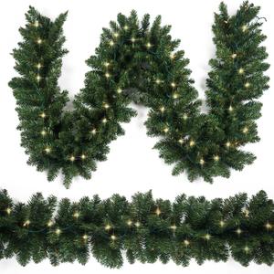 HomeKaren Christmas Garland 9 Ft by 12 Inch Prelit Fraser Fir Xmas Garland with 50 Lights, Real Like Lush and Classics Green Style for Indoor Outdoor Home Decoration (Brief-Classic_Plug-in)