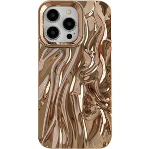 Caseative for iPhone 16 Pro Case,Pleated Water Ripple Chrome Wave Pattern Soft Phone Case (Gold)