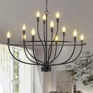 Black Chandelier 12 Light, Hallway Chandelier for Entryway High Ceiling Foyer Candle Chandeliers 36in Modern Farmhouse Light Fixture Chandeliers for Dining Room Master Bedroom Living Room