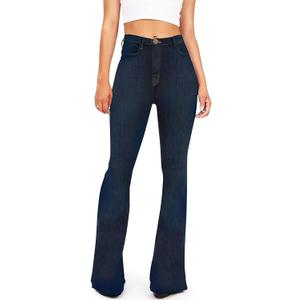 KDF Flare Jeans for Women Women's Bootcut Bell Bottom Jeans High Waisted Stretch Slimming Bell Bottoms Jeans (Blue, S)