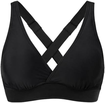 Women's Sporty Adjustable Wide Straps Bikini Top Large Bust Criss Cross Back Supportive Swimsuit Tops Only, Large