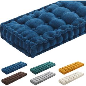 Geelin 48x18 Inch Bench Cushions for Indoor Furniture Window Chenille Velvet Navy Blue Button Tufted Thicken Seat Pad Mat with Memory Foam Sofa Chair Daybed Floor Pillow for Living Room Porch Swing