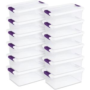 Sterilite 12-Pack ClearView Latch Box, Stackable Organizer Bins with Lids, 15 Quart - Clear Plastic Organization Containers for Closet, Bedroom, Shelving Units and Home or Office Storage