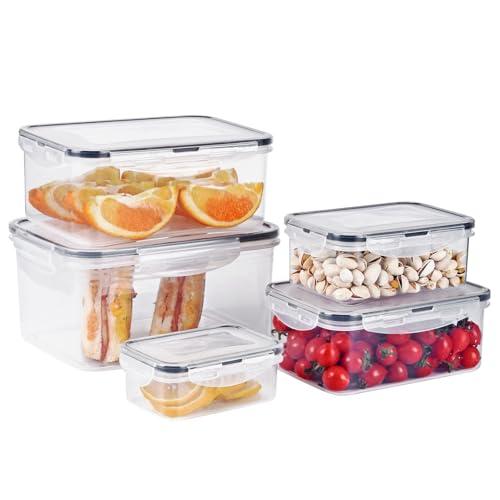 GoGoSprint 5 PCS Plastic Containers with Lids 94oz-10oz Freezer Containers for Food Storage，Airtight Fruit and Vegetable Storage, Microwave Safe Stackable Storage for Snack Sandwich