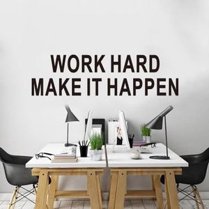 3 x Inspirational Quotes Wall Stickers for Office: Motivational Gym School Classroom Garage Bedroom Living Room Vinyl Art Wall Decals - Work Hard Make it Happen 25" X 7" (Small)