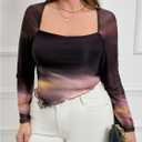 MakeMeChic Women's Plus Size Tie Dye Square Neck Lettuce Trim Asymmetrical Long Sleeve Tee Shirt Tops (Purple, XL)