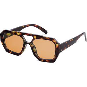 Livho Inspired Aviator Sunglasses for Women Men Hexagonal Square Thick Frame Double Bridge Sun Glasses (Tortoiseshell/ Light Brown)