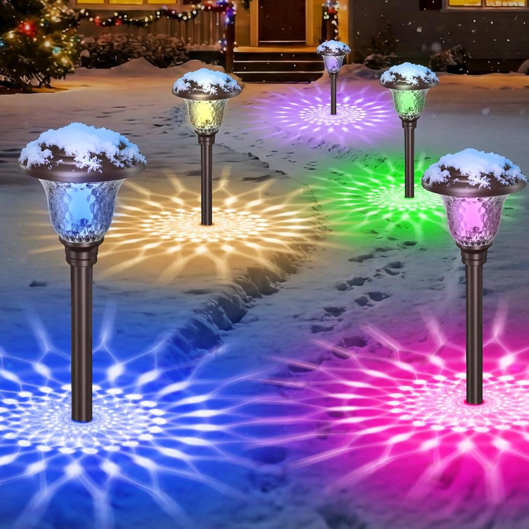 BEAU JARDIN 8 Pack Solar Pathway Lights Stainless Steel Outdoor Solar Powered Waterproof Glass High Lumen for Garden Landscape Path Yard Walkway Driveway White Color Changing Bronze