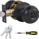Lanwandeng Entry Door Knobs with Lock and Keyed Alike, Interior/Exterior Flat Ball Door Locks for Bedroom/Bathroom/Front/Offic Doors, Matte Black Finish