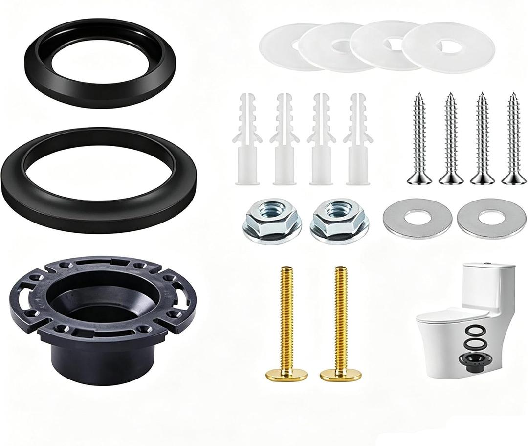 RV Toilet Seal and 3" Socket Floor Flange Kit for Dometic 300 310 320 RV Toilets, replacing socket flange 385345892, flush seal 385311658, and base seal 385311652, all-in-one combo kit - Black