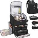 Relavel Makeup Backpack Large Makeup Bag with 3 Clear Set Bags, Dual Layer Professional Cosmetic Organizer Travel Train Case Makeup Artist Kit with Adjustable Dividers & Easy to Clean Lining, Black