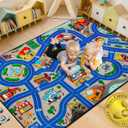 Road Car Rug, 5x7 Ft City Road Rug for Kids, Extra Thick (0.4in) Kids Play Rug Mat and Car Carpet with Realistic Colors - Perfect for Children, Soft and Non-Slip for Playroom and Bedroom