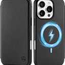 SHIELDON Slim Wallet Case for iPhone 16 Pro 6.3" 2024, Genuine Leather Wireless Charging RFID Blocking Card Holder Magnetic Closure Protective Phone Case Compatible with iPhone 16 Pro 5G - Black