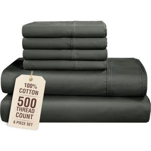 Casa Platino Queen Size Sheets, 6 Piece Silky Sateen Sheets with 500 Thread Count 100% Cotton, 15 Inch Deep Pocket Fitted Sheet for Queen Size Beds, Buttery Soft Feel and Everyday Comfort  Dark Grey