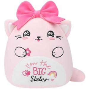 NIUBEHOHO Big Sister Plush Cat Stuffed - I'm The Big Sister Bear Pink Cat Stuffed Animal with Bow New Sibling Gifts for Girls Kids 10 Inch