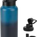Malalife Water Bottle, Insulated Stainless Steel, 32oz, Dual lids, Keep Cold 24H, Large Flask, Wide Mouth, Double Wall Sport Drink Bottle, Leakproof Spout Lid, Deep Teal & Onyx