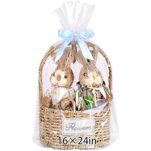 woric Cellophane Bags for Gift Baskets 24 Pcs 16x24 Inch Clear Cello Gift Bags Cellophane Wrap for Easter Candy Presents Baby Bridal Shower Wine Bottles Stuffed Animal