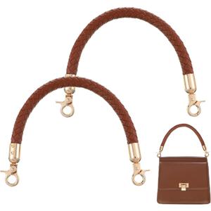 2 PCS Brown Leather Purse Strap, Braided Leather Strap for Purse, 11.8in PU Leather Woven Purse Handles with Metal Lobster Clasp for Underarm Bags, Handbags