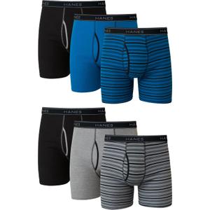 Hanes mens Ultimate FreshIQ Tagless Cotton Boxer ComfortFlex Waistband Brief, 6 Pack - Striped Assorted, Medium