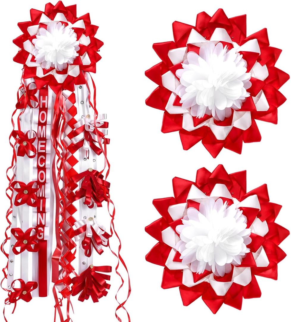 2 x 2 Pcs 10 Inch Homecoming Mum Flower Silk Homecoming Accessories Kit DIY Mum Supplies Crafts for Back to School Week Celebrations Party Holiday Outdoor Decorations(Red)