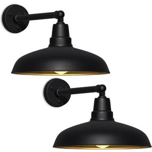 17" Outdoor Gooseneck Barn Light, Matte Black Industrial Wall Mount, Rust and Weatherproof, Vintage Farmhouse Style for Porch, Garden or Garage - 2 Pack