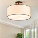 VONLUCE Semi Flush Mount Ceiling Light, 18" Ceiling Light Fixture with Diffused Shaped, 3-Light Modern Drum Light Fixture for Bedroom Living Room Entryway Hallway, White Shade & Black Finish