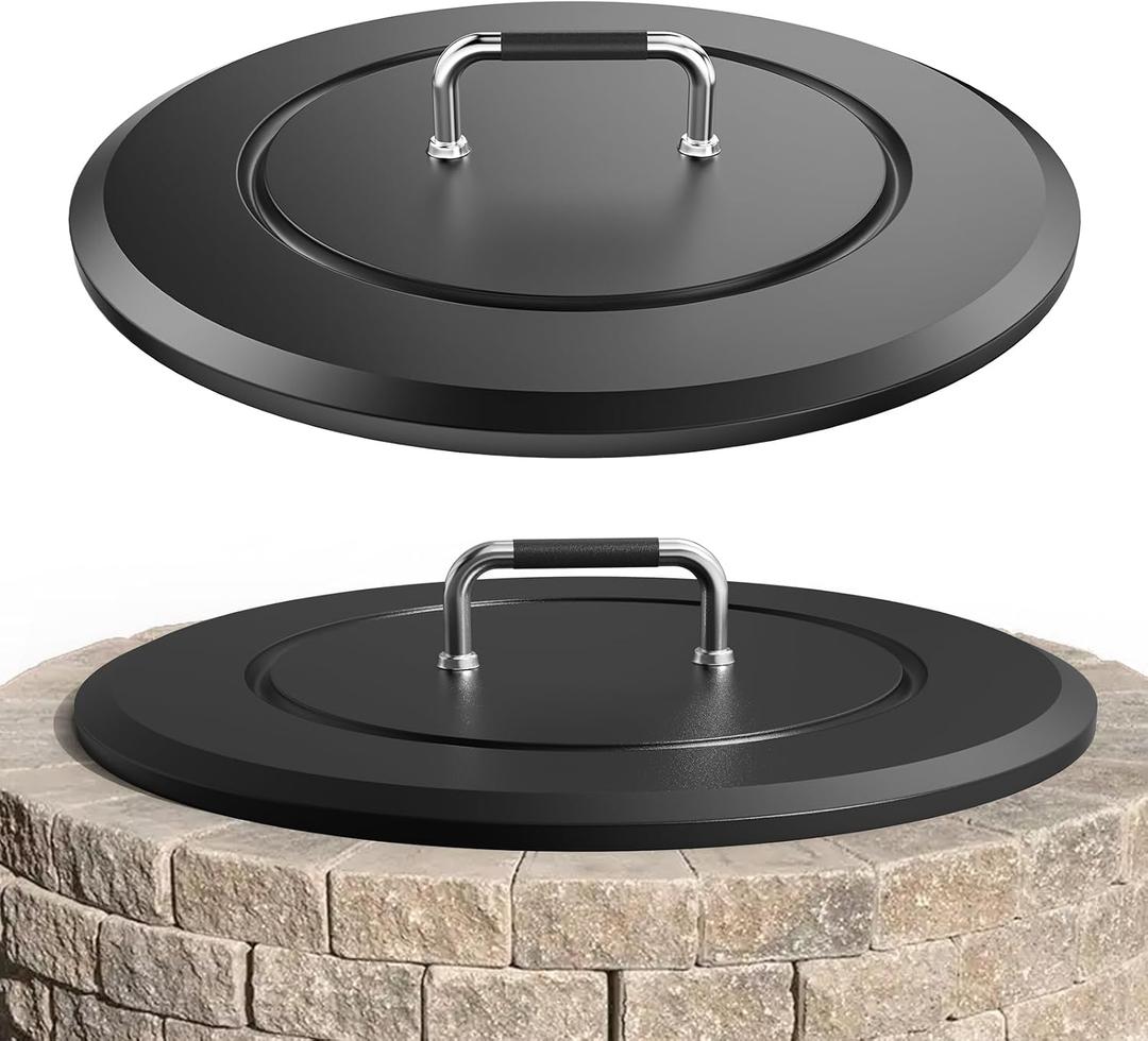 28.5 Inch Universal Round Fire Pit Lid Cover, Heat Resistant Powder Coated Steel Firepit Cover with Handles, Weatherproof All Season Patio Accessory, Nice Gifts for Father Dad