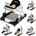 5 in 1 Baby Walker, Activity Baby Walker-Baby Bouncer, Rocker, Activity Center,Seat and Push Walker,Detachable Trampoline Mat, Adjustable Speed Rear Wheels and Height,Ages 6-18 Months (Black)
