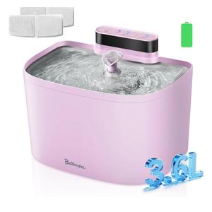 Cat Water Fountain, 122oz/3.6L Pumpless Wireless Cat Fountain, Cordless Water Fountains for Cats Indoor, Battery Operated Dog Pet Water Fountain with Stainless Steel Tray (Pink, Fountain+2 Fliters)