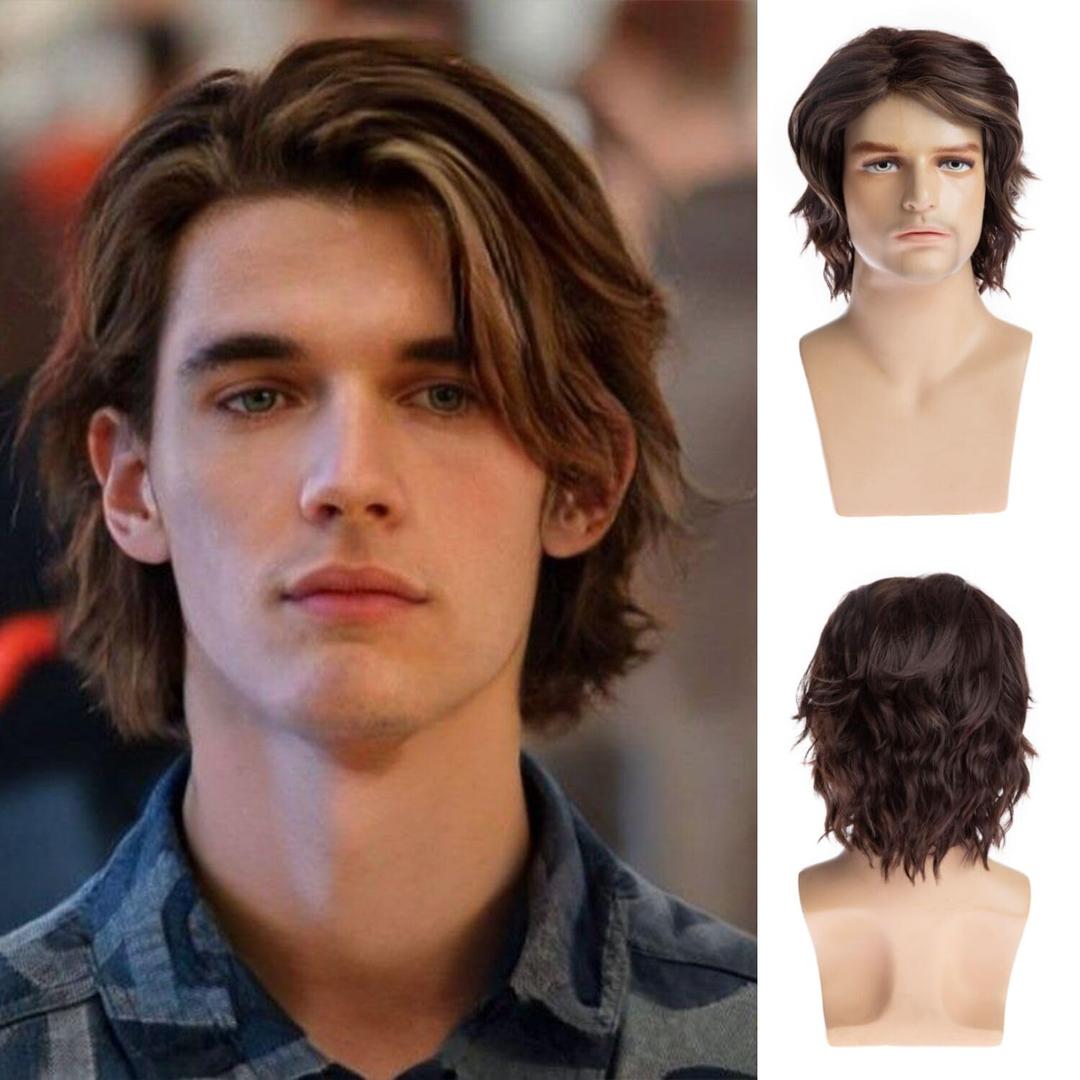 Mens Short Brown Wig Natural Looking Synthetic Hair Cosplay Halloween Costume Party Wig
