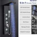 ROVATE LED Shower Panel Tower System with Rainfall Waterfall Shower, Black Shower Tower with Jets and Rainfall and Handheld, 5 in 1 Stainless Steel Shower Column High Pressure with Tub Spout
