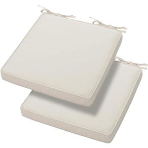 Magpie Fabrics Indoor Outdoor Waterproof Square Chair Cushion, 18 x 18 x 2.5 Inch, 2 Pack, Water Resistant Seat Cushions, for Patio Garden Office, Cream