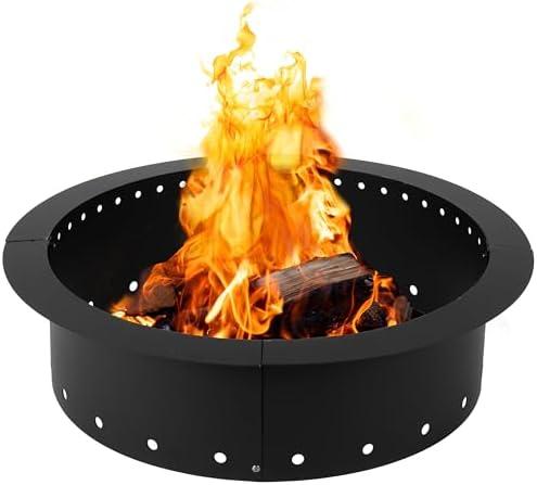 Iron Forge Tools Heavy Duty Metal Smokeless Permanent Fire Pit Ring 36 inch Outer/30 inch Round Fire Pit Insert Liner for Outdoor, Firepits for Outside (36x30x10), Patent Pending
